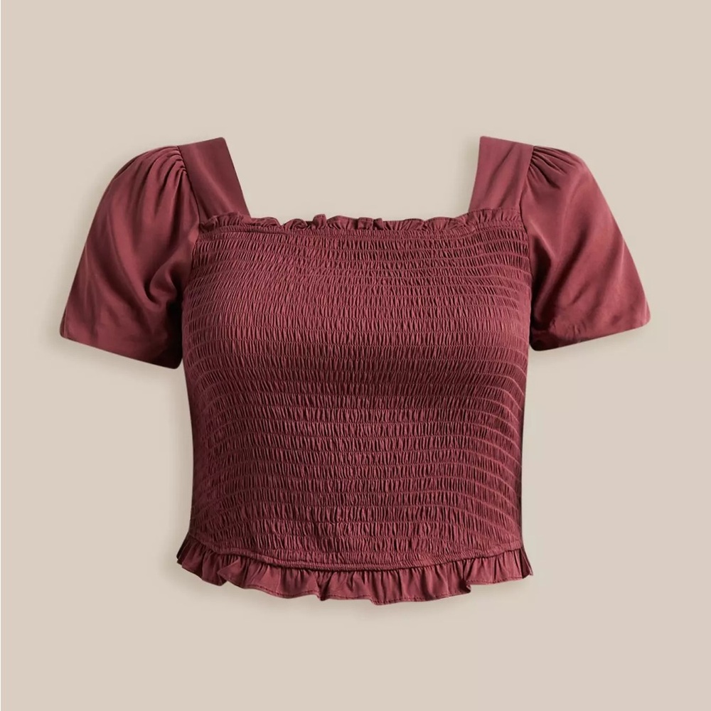 Stretch Challis Smocked Puff Sleeve Crop Top size 3x